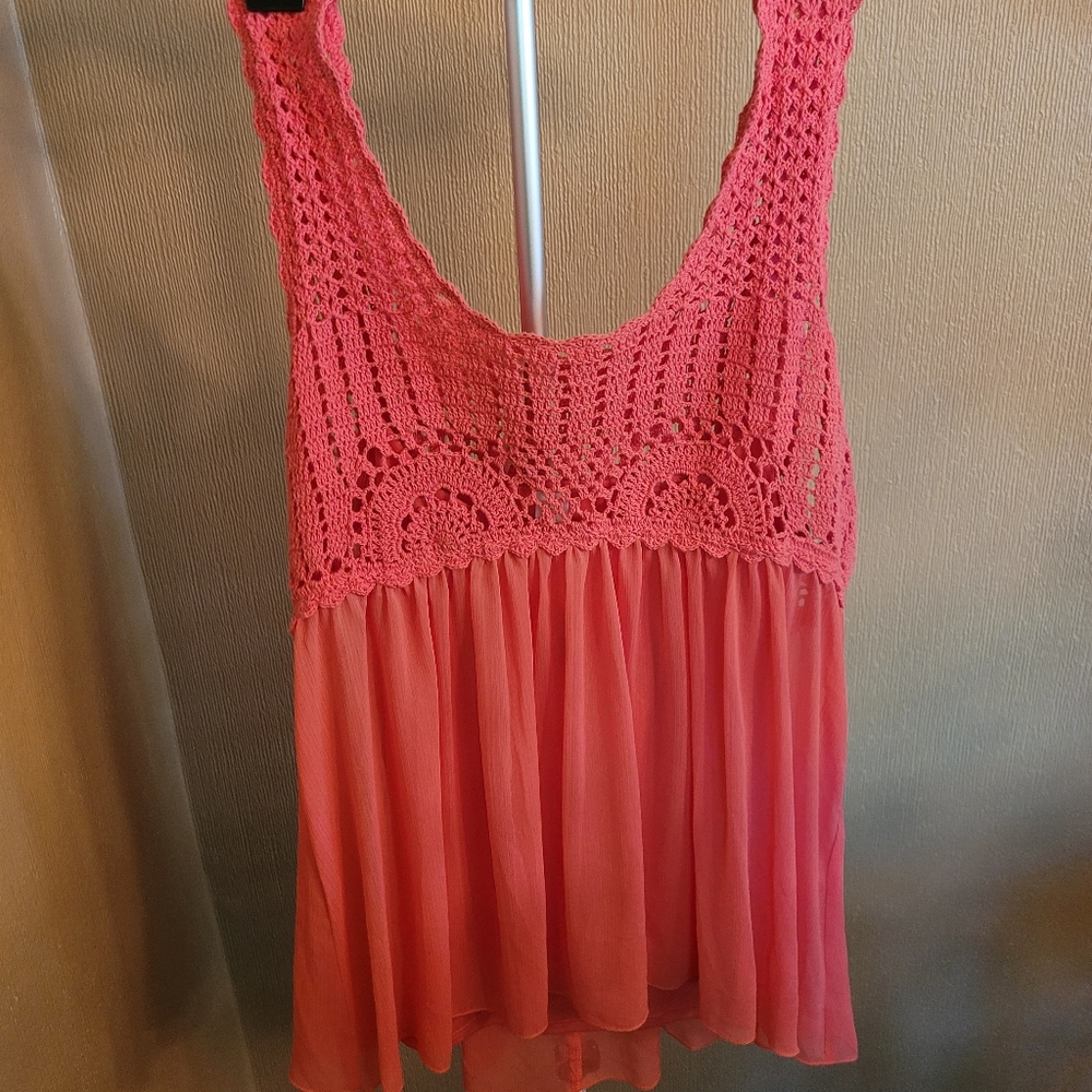 NWOT Coral Crochet Sleeveless Top With Attached Camisole